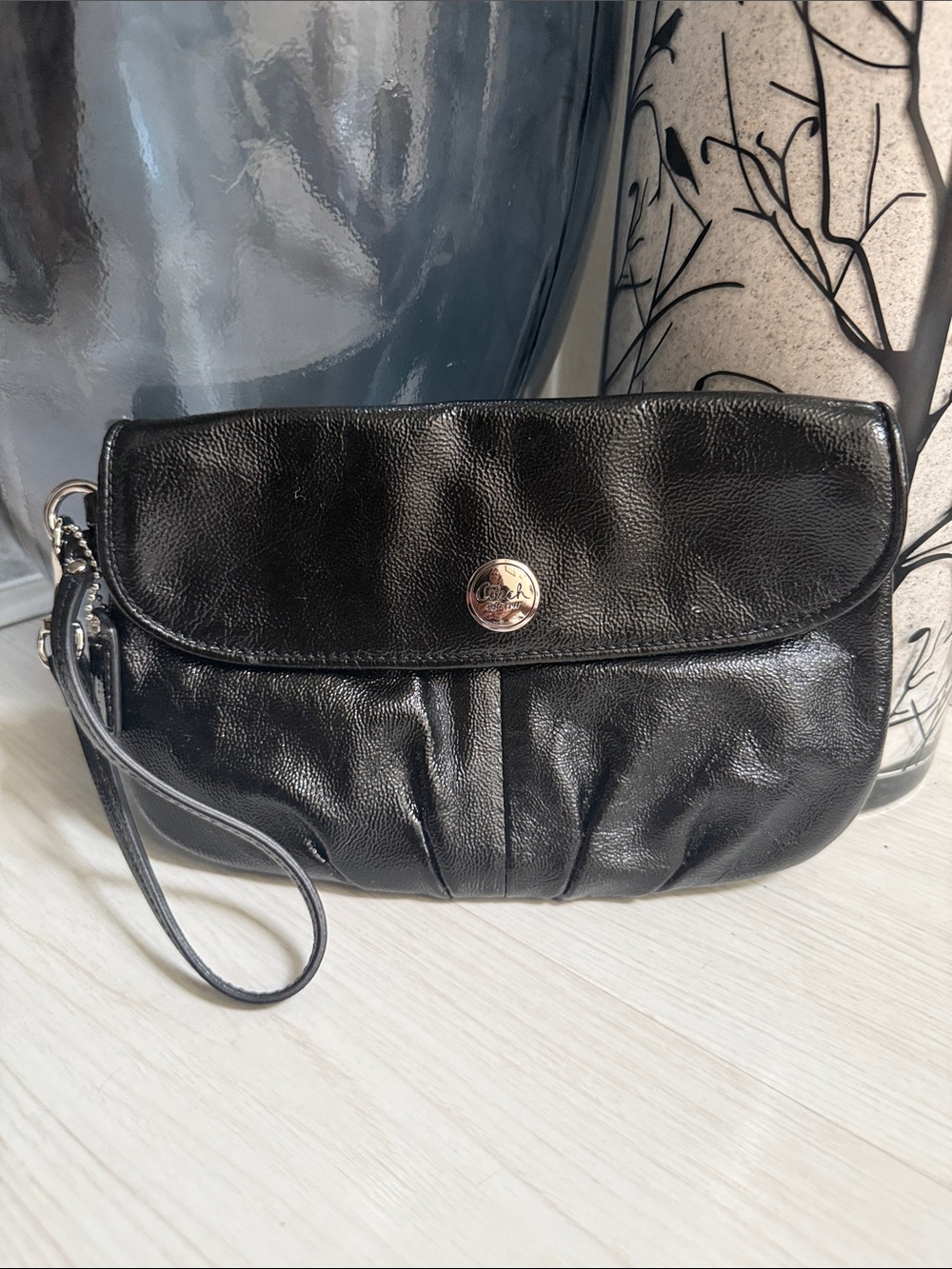 Coach Black Patent Leather Wristlet Clutch